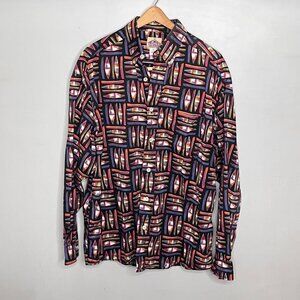 Vintage Barn Fly Button Down‎ Shirt with Canoe Print- Men's Size Medium